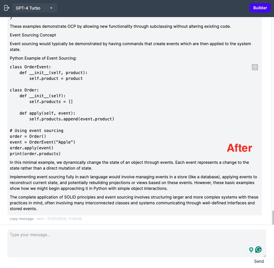 Screenshot of Aiflowly.com chat interface with improved text readability, showing well-formatted text with proper word wrapping and no overflow issues.